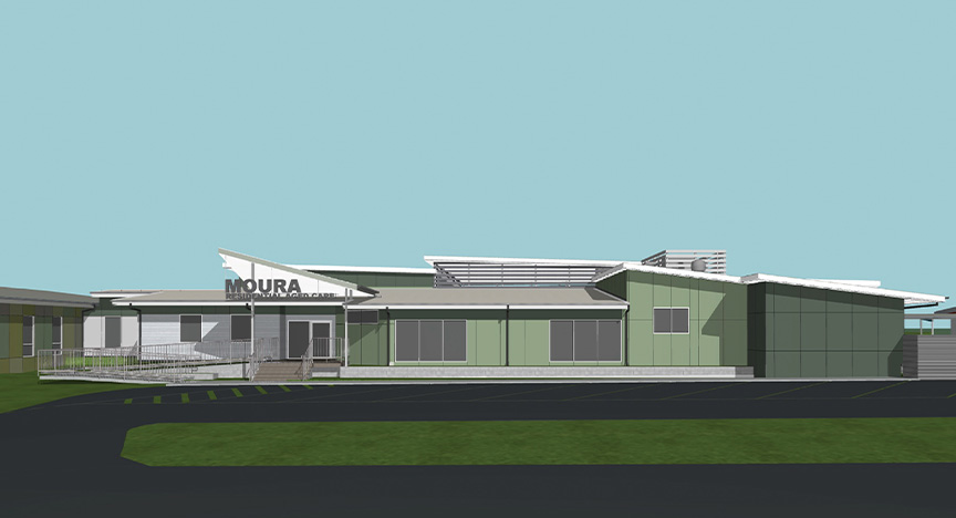Artist’s impression of an aged-care wing of a multipurpose health service in tones of green.